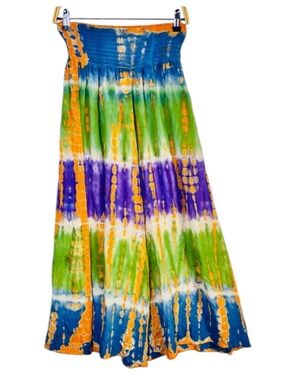 Colorful Tie-Dye Wide Leg Palazzo Pants With Elasticized Waist Size Med/Lg